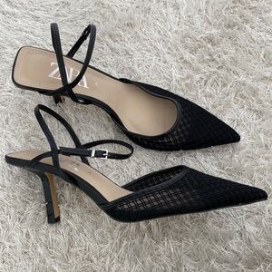 Zara Mesh Slingback Midi Heels